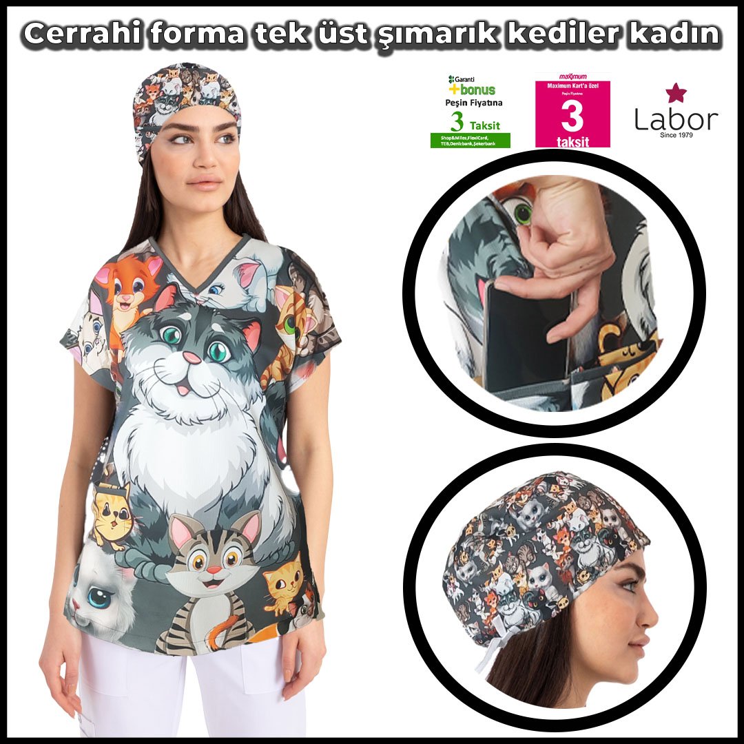 Kedi desenli cerrahi forma